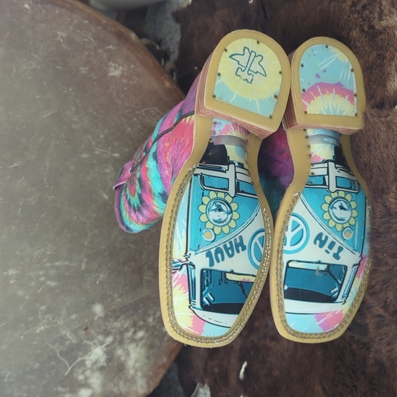 TIN HAUL "Happy Hippie" groovy rainbow tie dye leather cowgirl boots sz 6.5 EUC - Picture 15 of 16